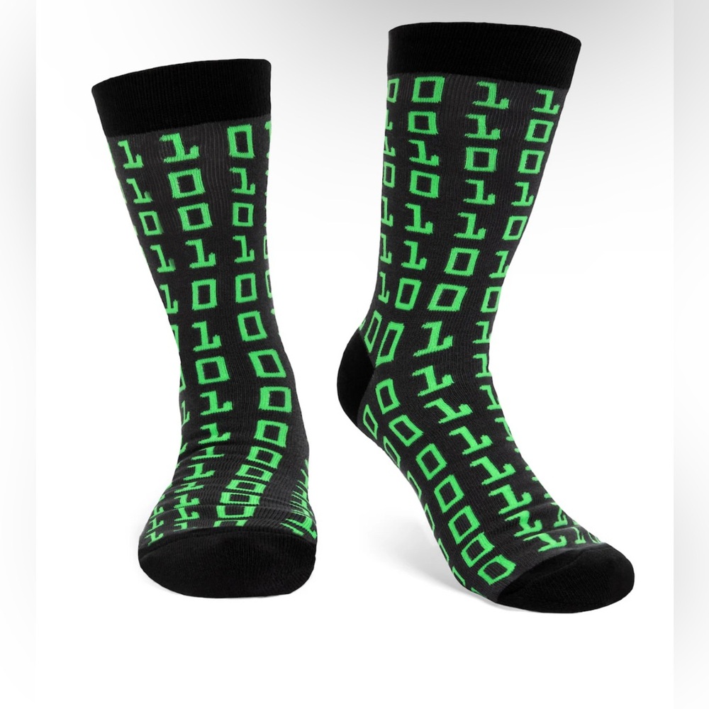 New Lavley Fun Binary Code Pattern Socks - Computer Black and Green